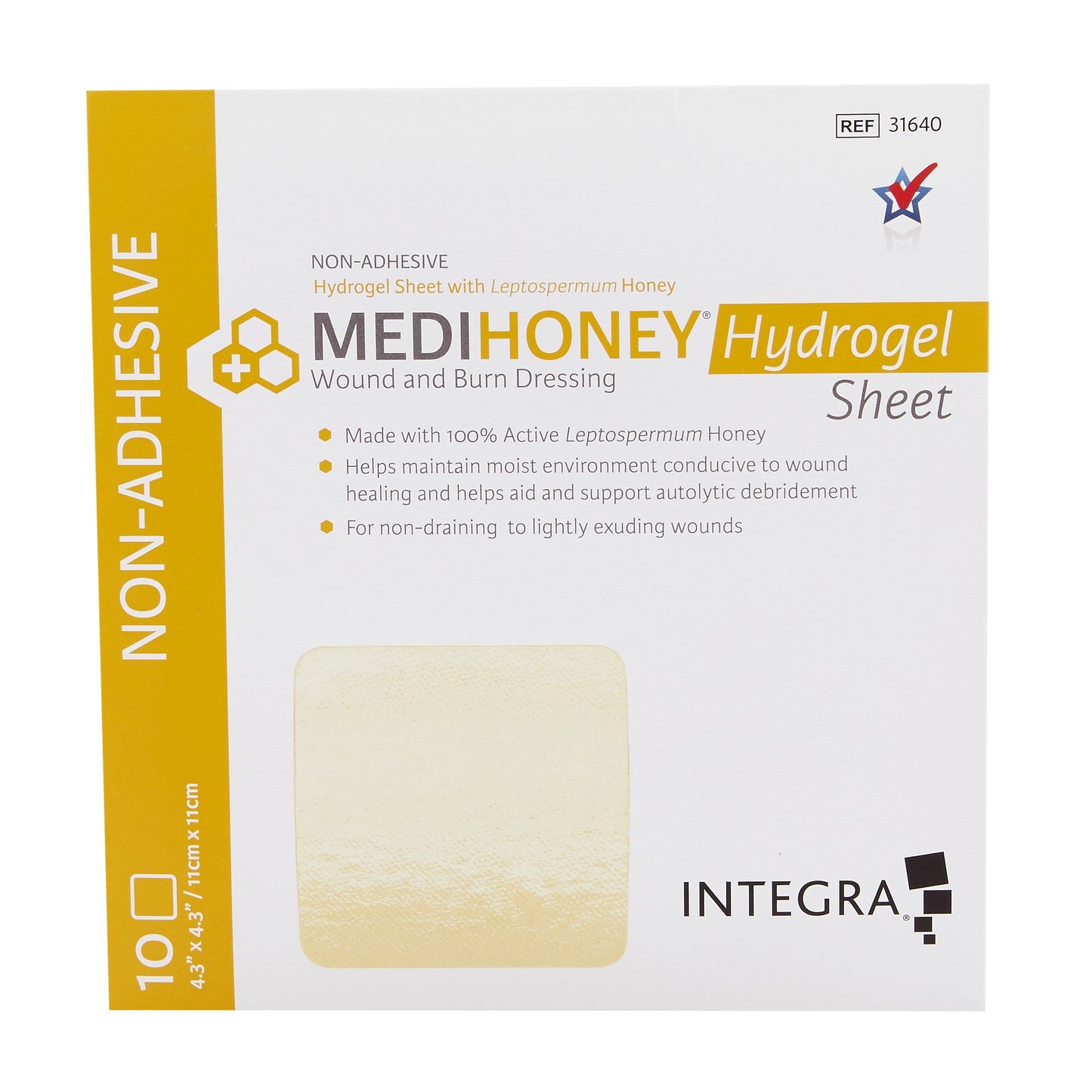 McKesson Honey Hydrogel Dressing MEDIHONEY® Square 4-3/10 X 4-3/10 Inch