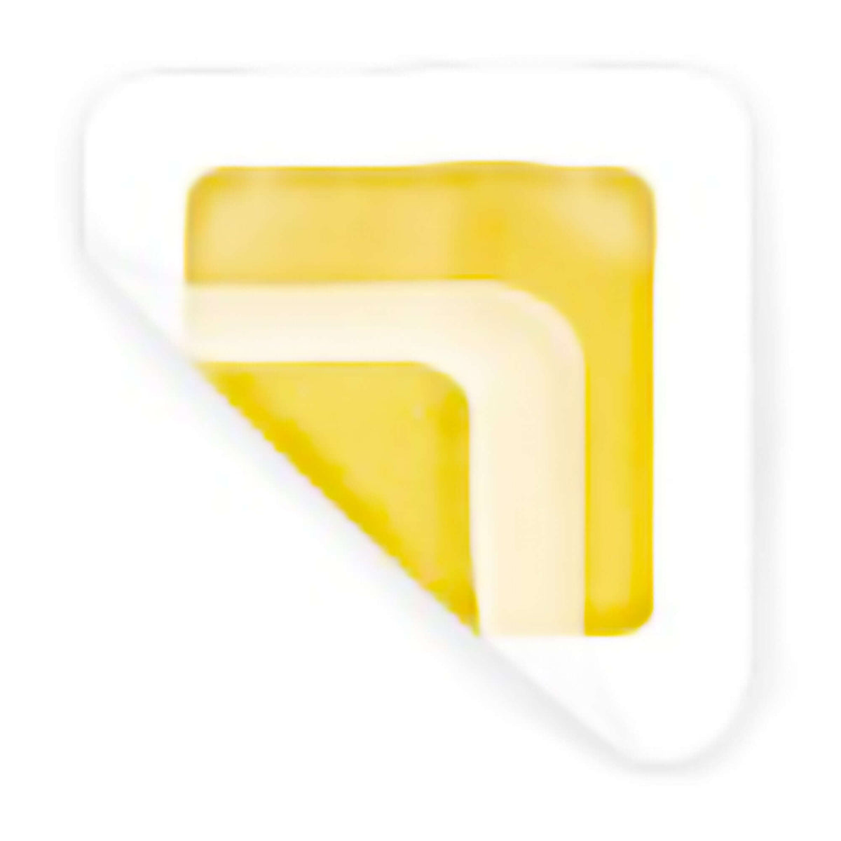 Hydrogel wound dressing with yellow honey-gel pad on white adhesive backing, corner partially peeled to show layers