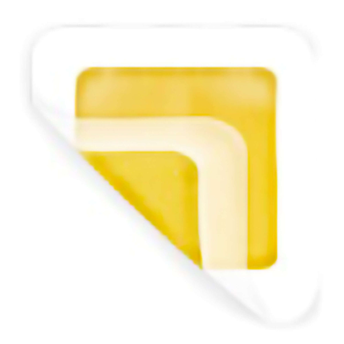 Hydrogel wound dressing with yellow honey gel pad and white adhesive border, shown with corner peeled back to reveal layers