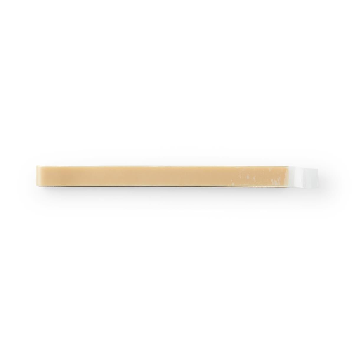 Brava strip paste adhesive strip with tan flexible body and clear plastic tabs on white background