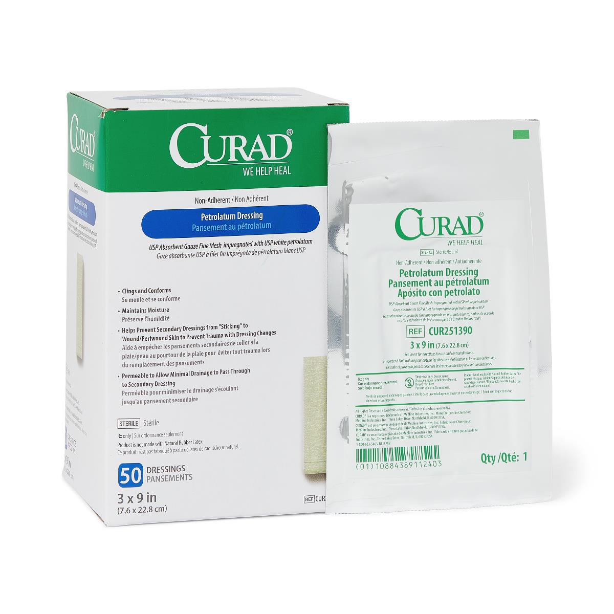 CURAD Sterile Nonadherent Petrolatum Gauze Dressing 3x9 box/50 CURAD Sterile Nonadherent Petrolatum Gauze Dressing 3x9 box/50