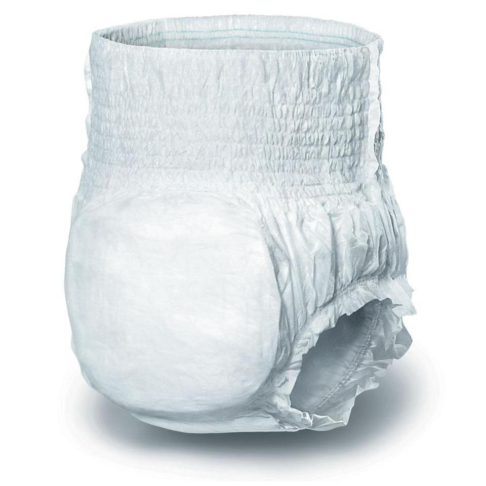 Protective underwear with elastic waistband and absorbent padding, shown standing upright against white background
