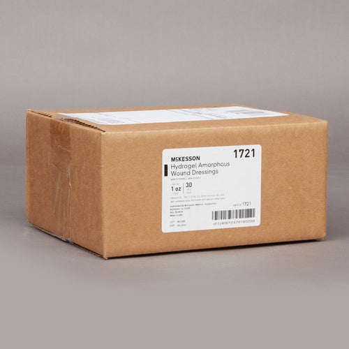 Hydrogel amorphous wound dressings box of 30 units, 1 oz each, labeled McKesson item 1721