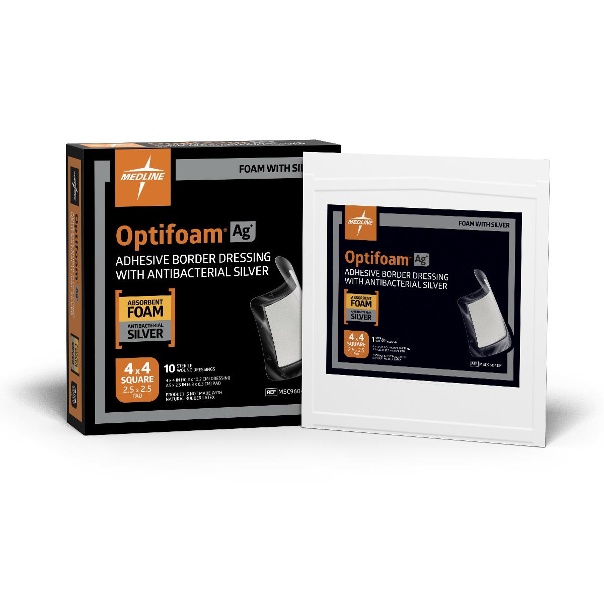 Optifoam Ag Adhesive Dressing, 4X 4in (Box of 10) Optifoam Ag Adhesive Dressing, 4X 4in (Box of 10)