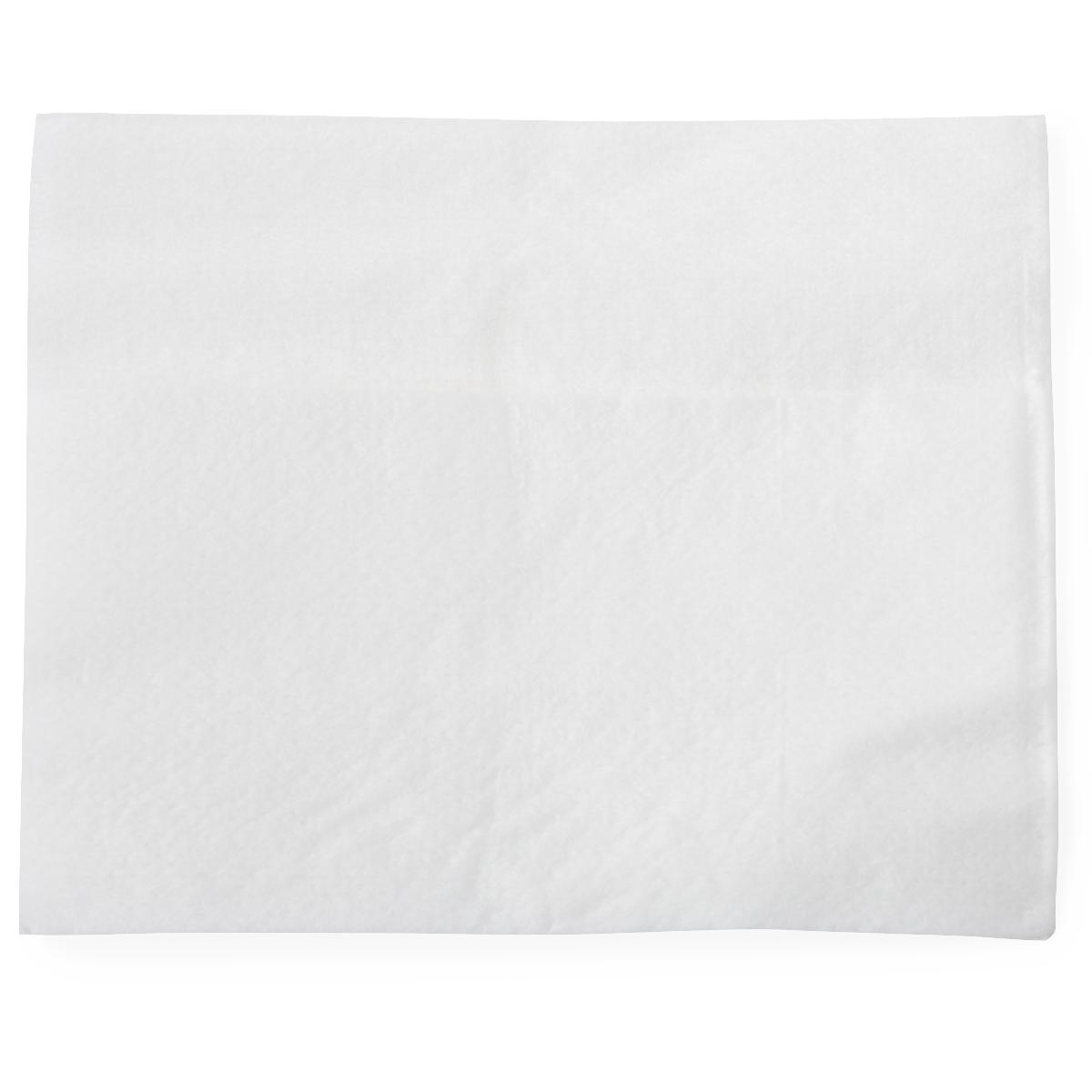 Disposable washcloth laid flat, white nonwoven fabric with slight texture and soft drape