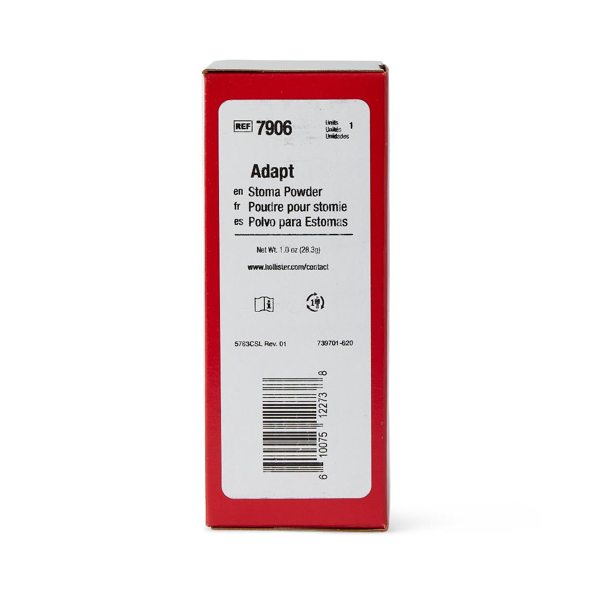 Stoma powder in a red and white box labeled Adapt, REF 7906, 1.0 oz, shown from the side panel with barcode