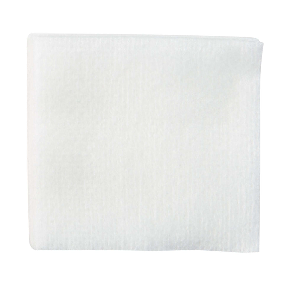Nonwoven gauze sponge, white square with visible woven texture, folded flat against white background