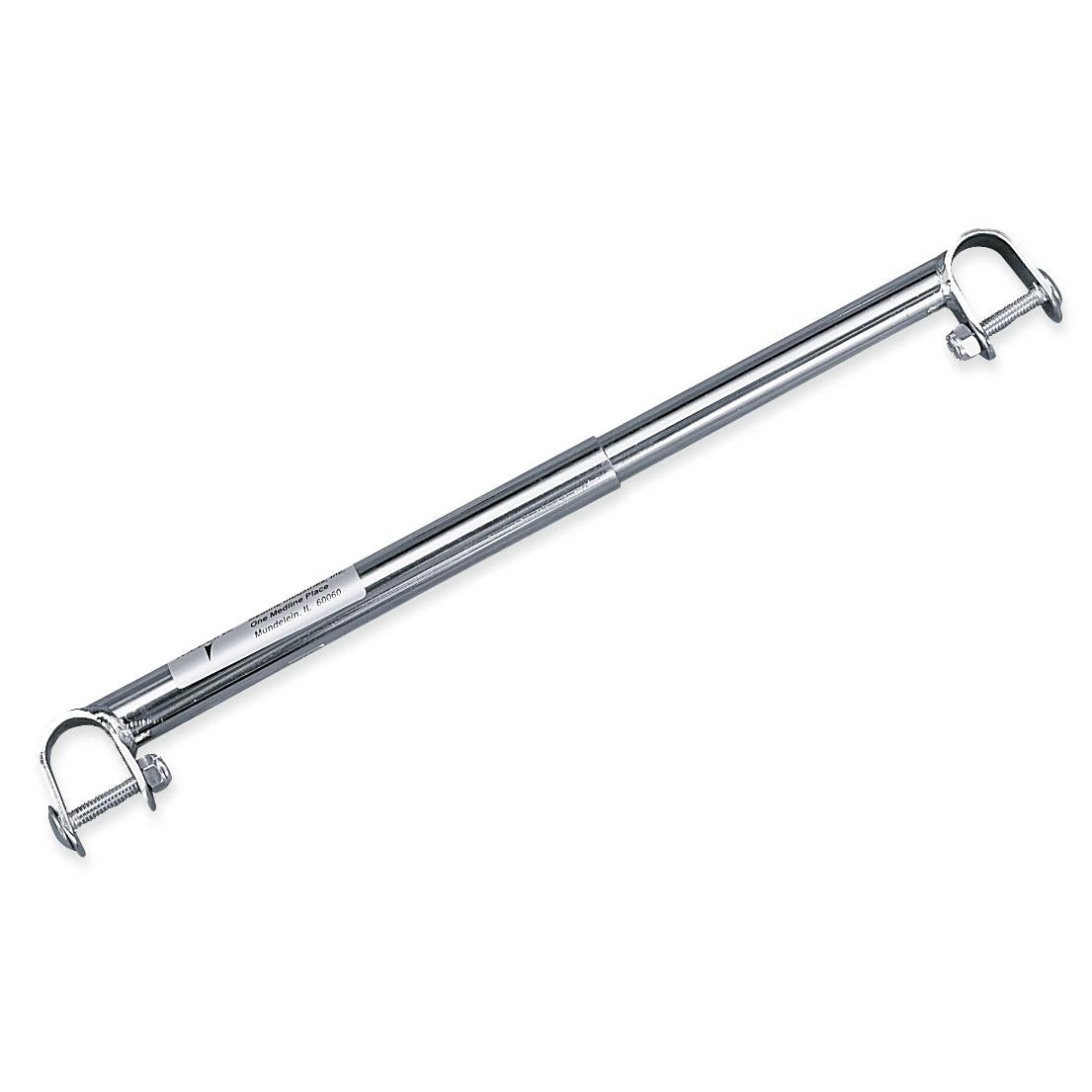 Wheelchair anti-fold bar with chrome telescoping tube and two U-bolt clamps on each end, shown on white background