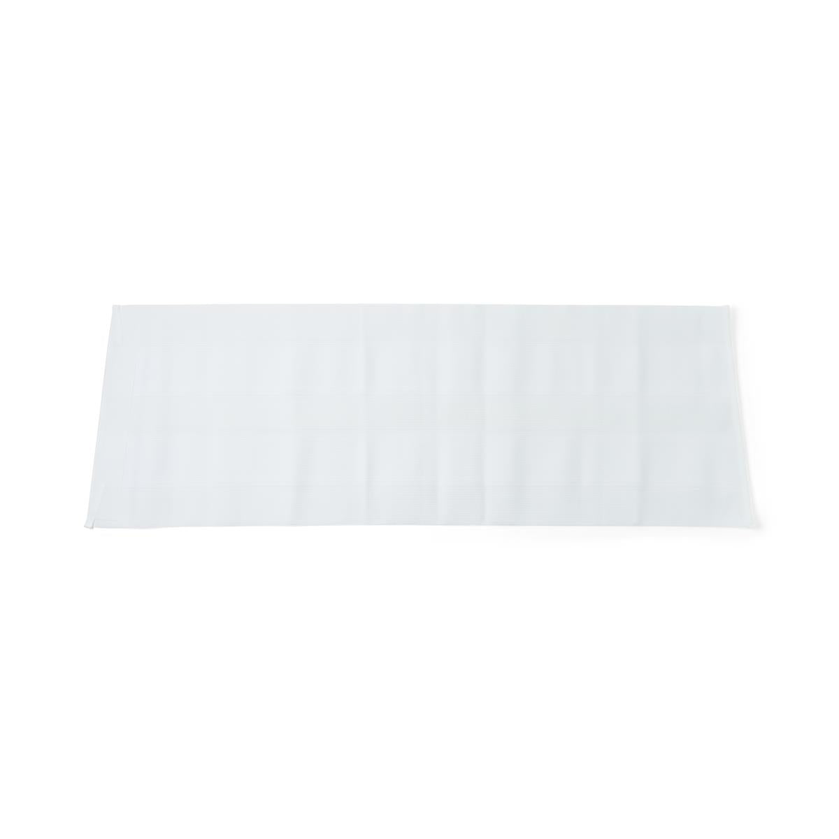 Abdominal binder laid flat, white fabric panel with vertical seams, rectangular shape