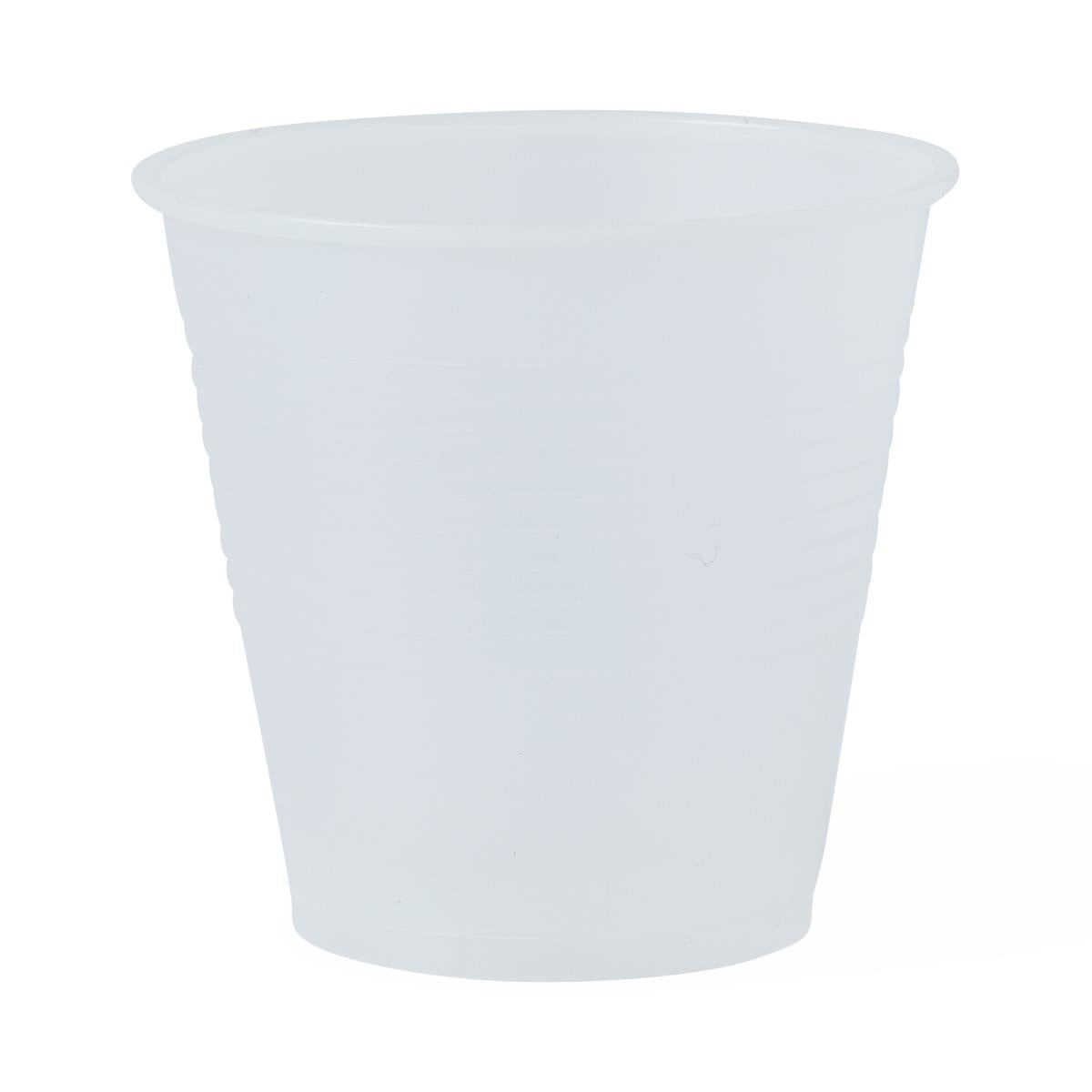 Translucent plastic disposable cup with tapered sides, shown against a white background