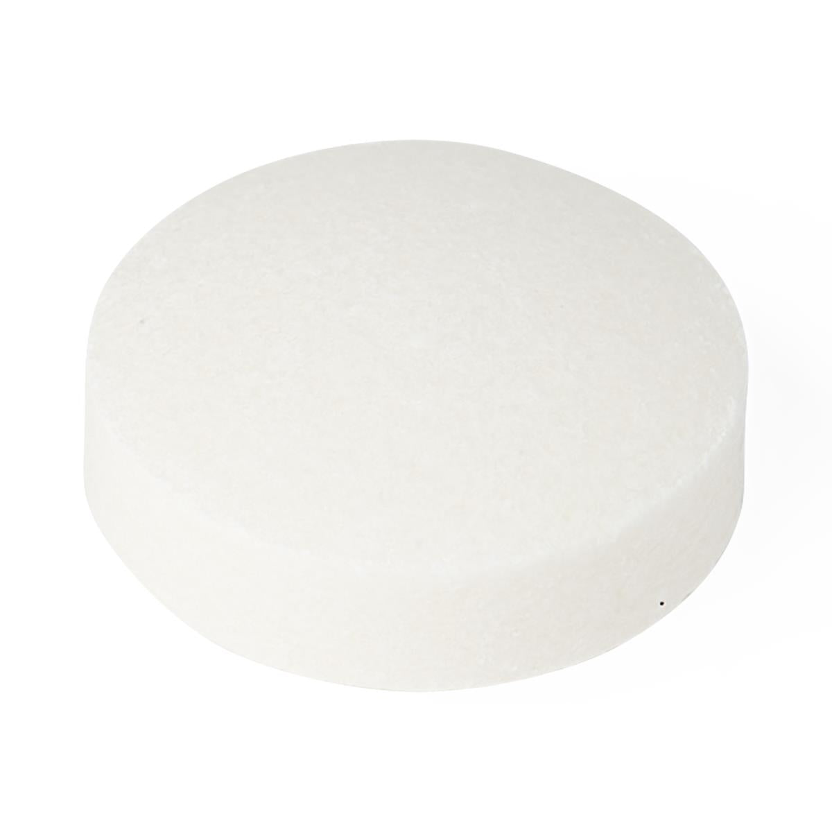 Melatonin tablet, round white solid pill shown on a white background