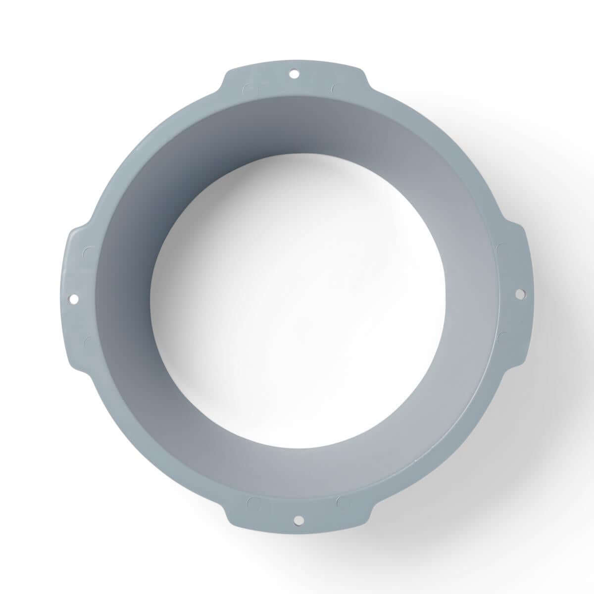 Commode splash guard ring in light gray plastic, viewed from above, showing circular opening and mounting tabs around the rim