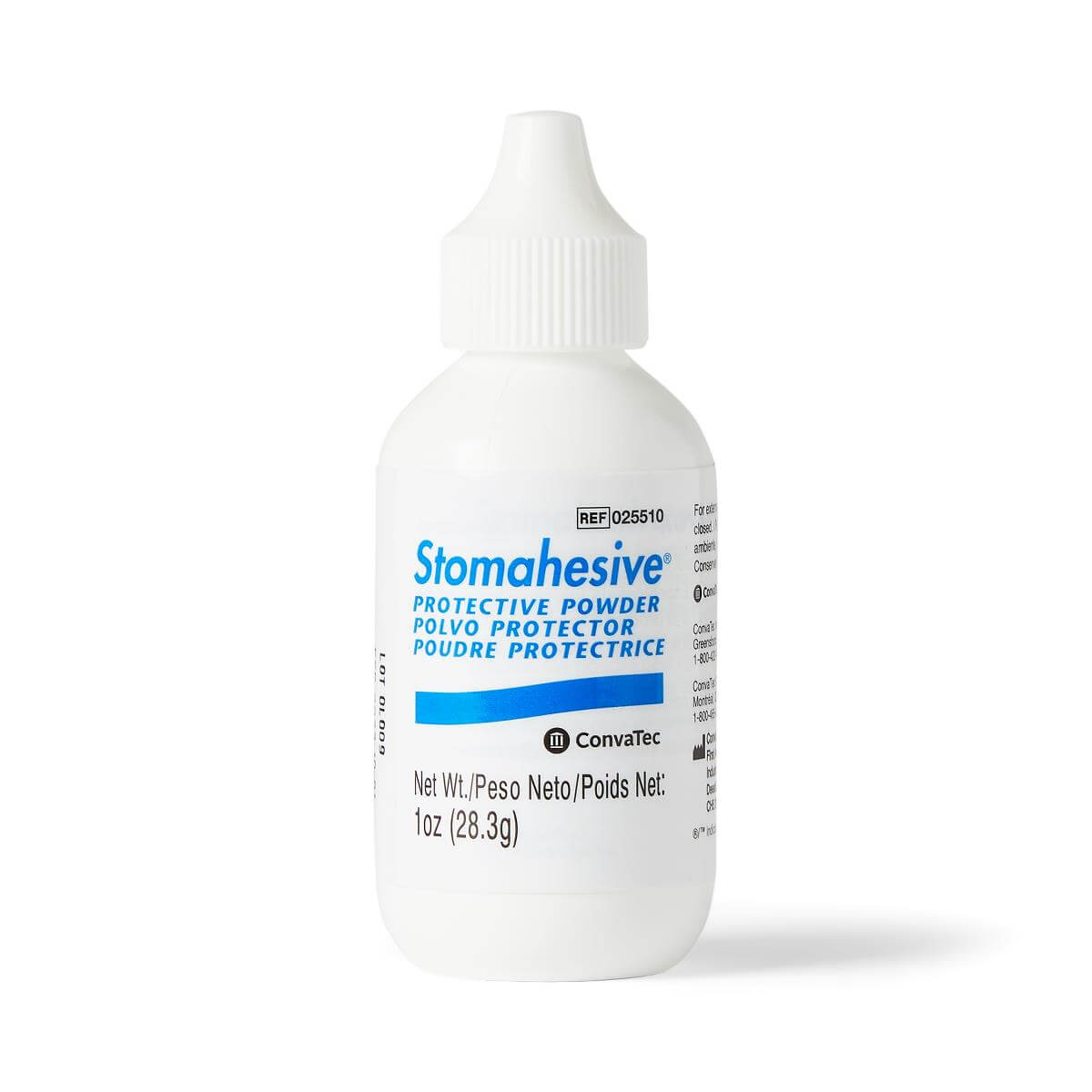 Stomahesive Protective Powder in a white squeeze bottle with pointed tip, labeled 1oz by ConvaTec