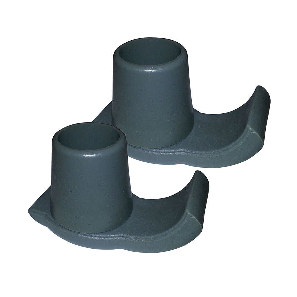 Walker glide skis, pair of gray rubber replacement tips with wide curved bases for smooth floor movement