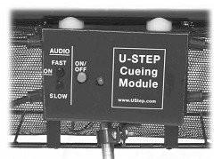 U-Step Cueing Module with audio controls mounted to a walker frame
