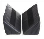 Pair of black foam wedge heel stabilizers with hook-and-loop straps, shown from front angle