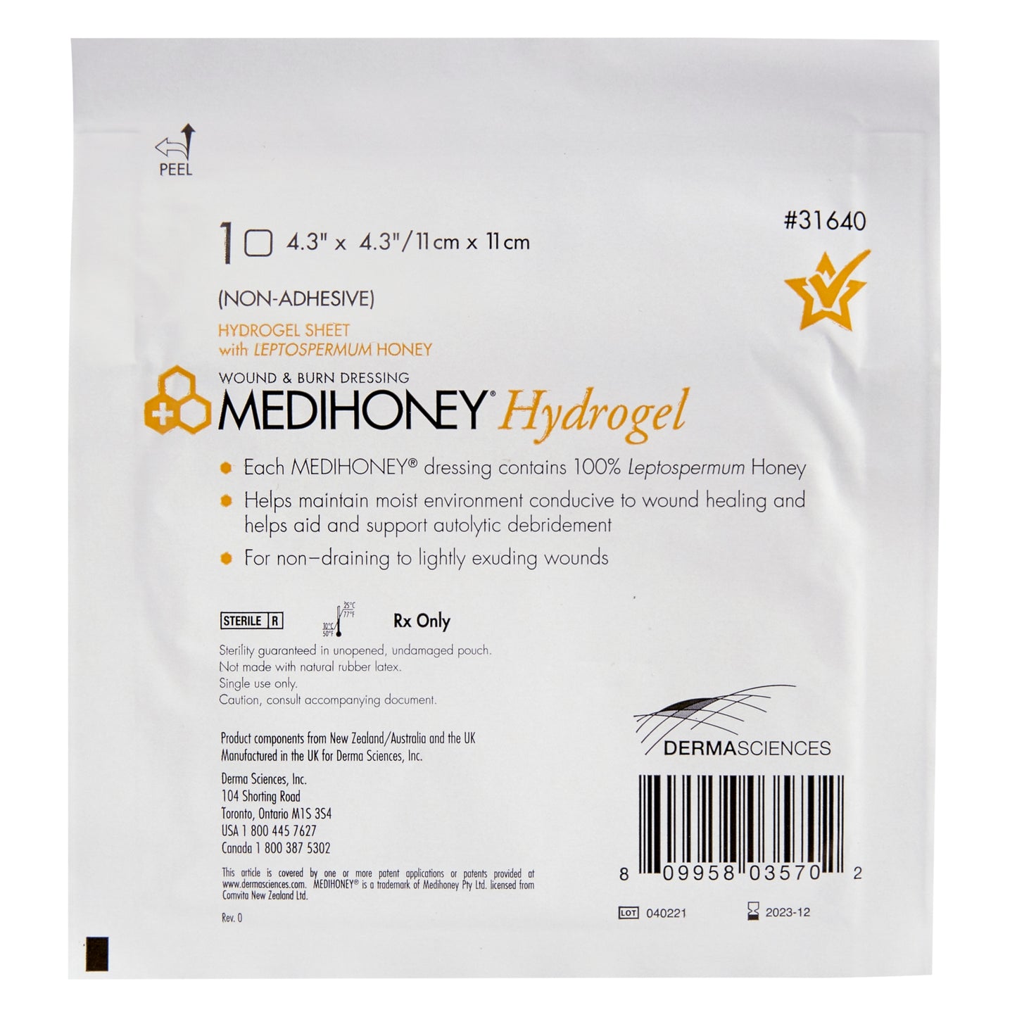 McKesson Honey Hydrogel Dressing MEDIHONEY® Square 4-3/10 X 4-3/10 Inch
