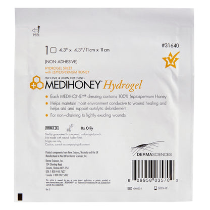 McKesson Honey Hydrogel Dressing MEDIHONEY® Square 4-3/10 X 4-3/10 Inch
