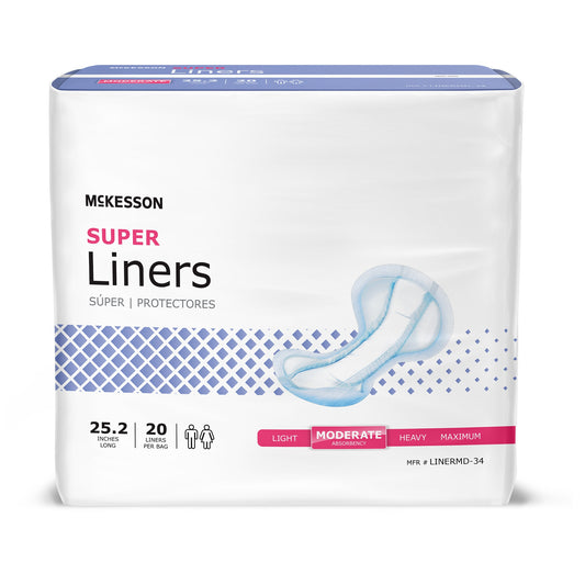 McKesson Incontinence Liner Super 25-1/5 Inch One Size Fits Most
