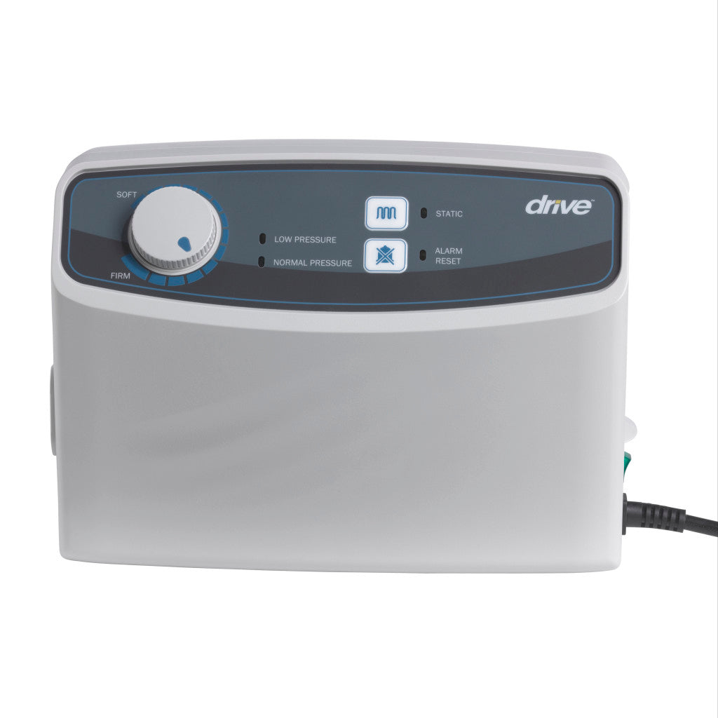 Drive Med-Aire alternating pressure mattress pump with soft-to-firm dial, pressure indicator lights, and alarm reset button