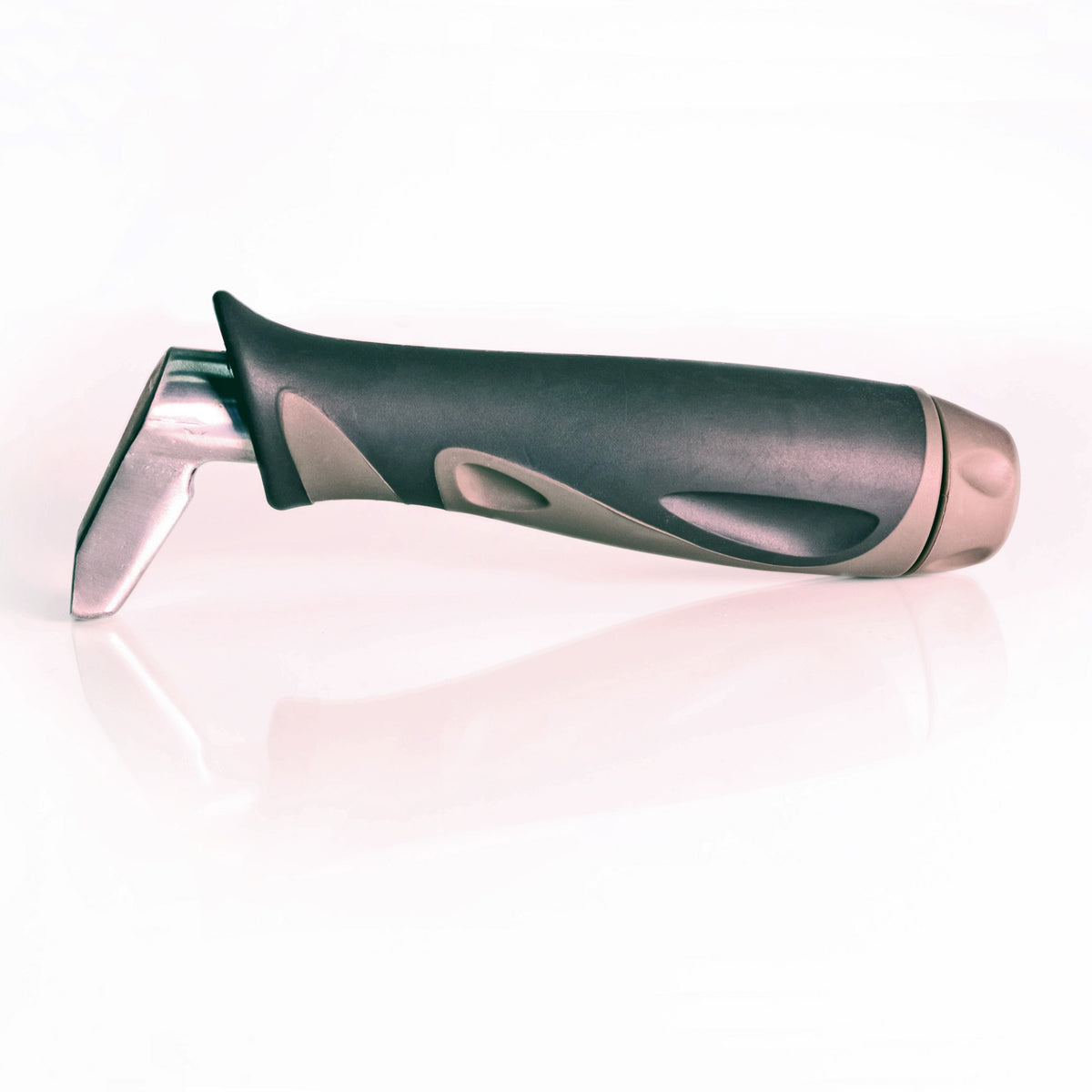 Portable car handle with ergonomic black and bronze grip and metal support bracket for vehicle door frame assistance