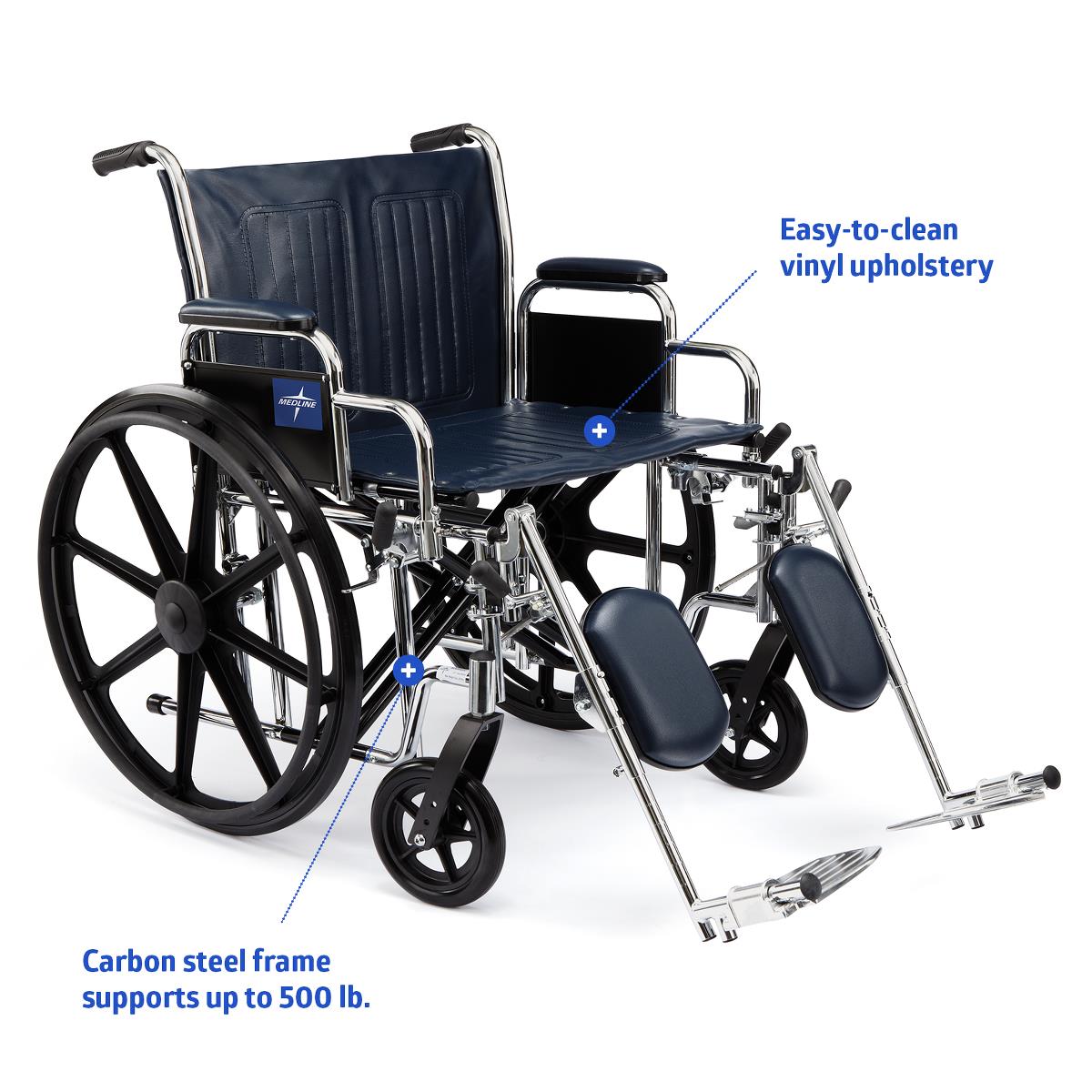 Excel Extra-Wide Wheelchair w/Removable Arms and Detachable Elevating Legrests (22"  Black)