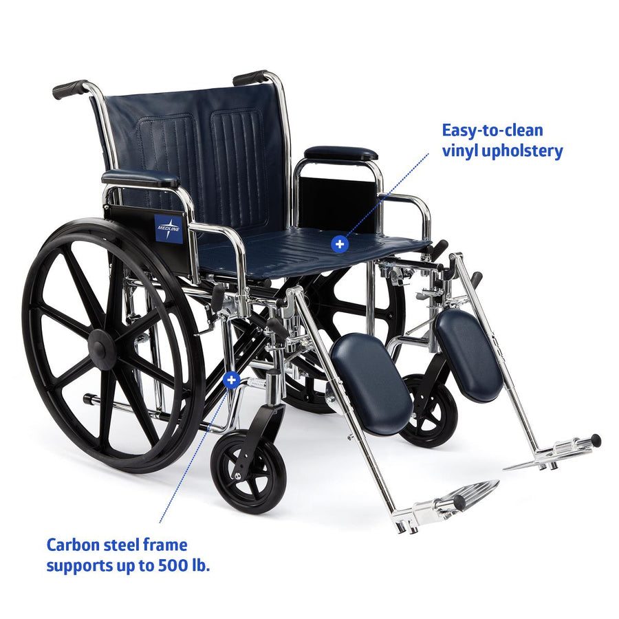 Heavy-duty wide-seat wheelchair rental, 22 and 24 inch