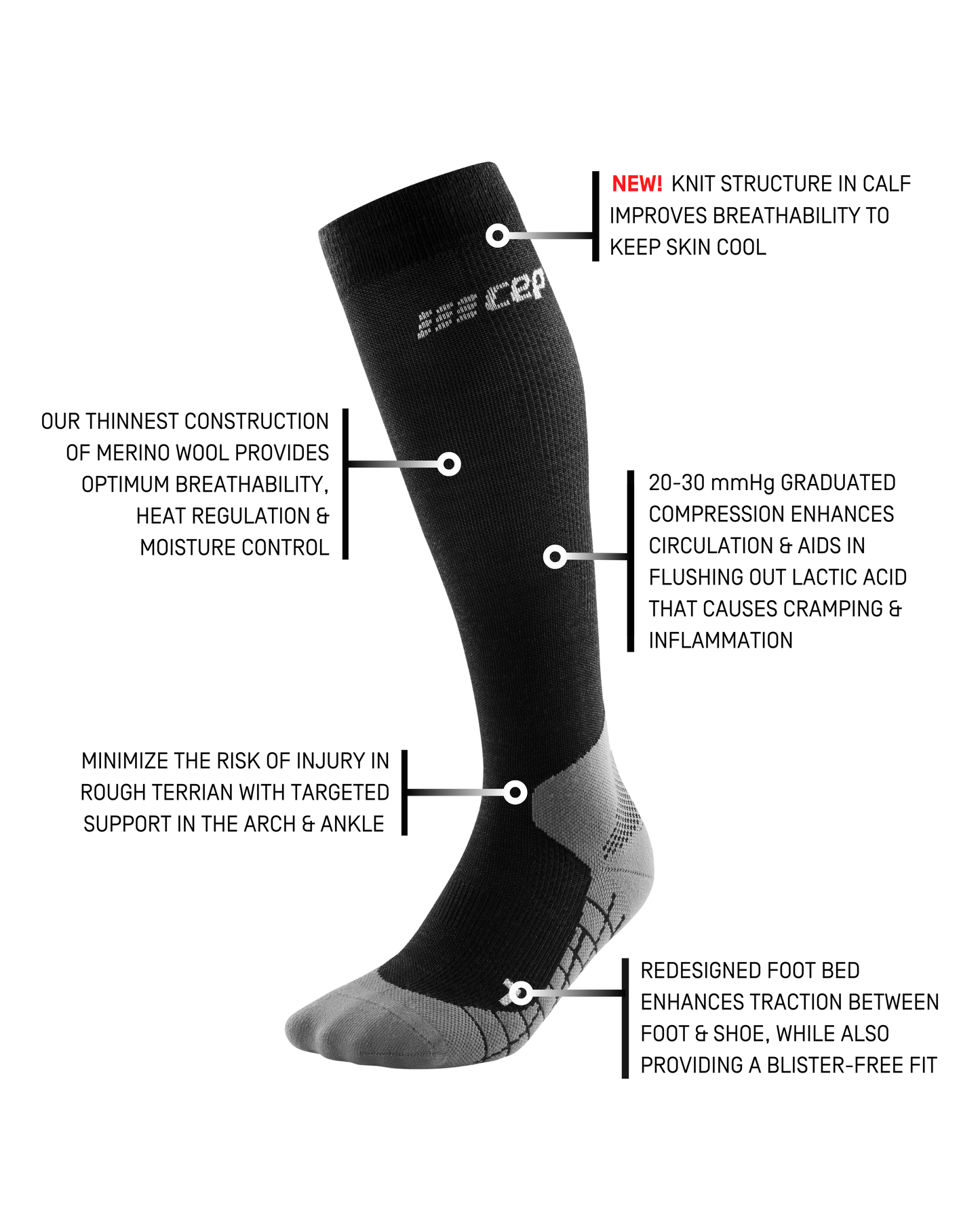 Hiking Light Merino Tall Compression Socks, Men