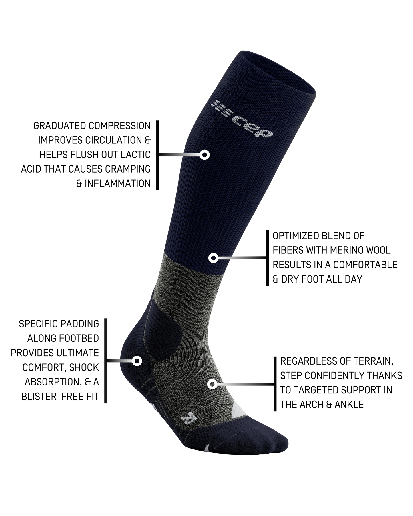 Hiking Merino Tall Compression Socks, Men