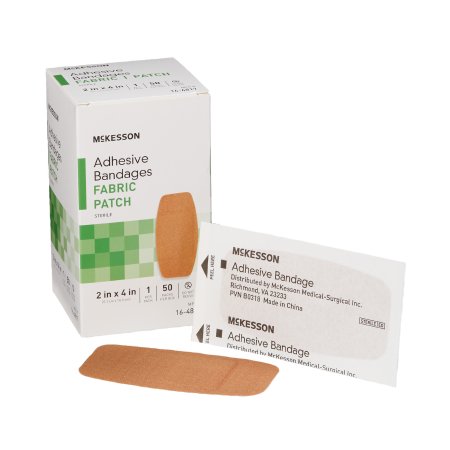 Adhesive Strip Bandages McKesson 2 X 4 Inch Fabric Rectangle Tan Sterile