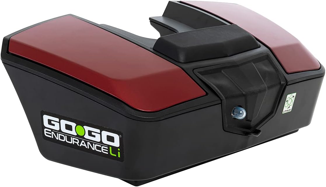 Scooter battery pack in red and black with Go-Go Endurance Li branding on the side