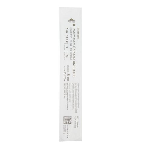 Intermittent catheter uncoated sterile single-use packaging, straight tip female PVC, individual sterile pouch with
