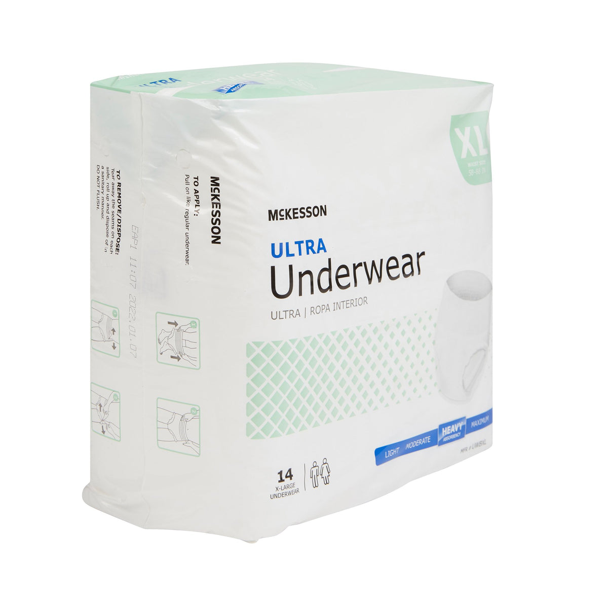 Absorbent underwear in XL white packaging, McKesson Ultra, 14-count, heavy absorbency, unisex pull-on style