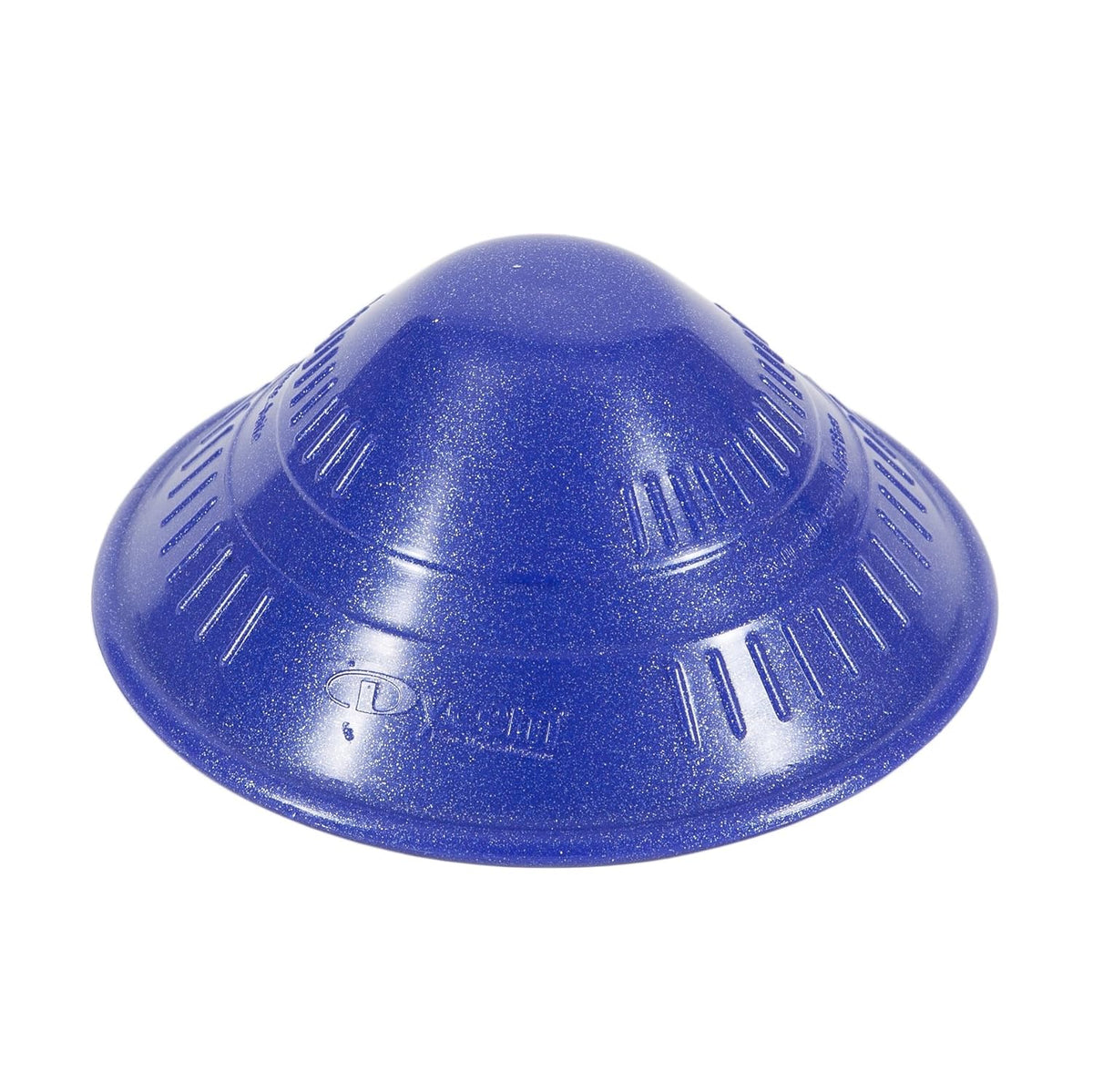Dycem non-slip jar opener in blue with textured dome shape and vented brim on white background