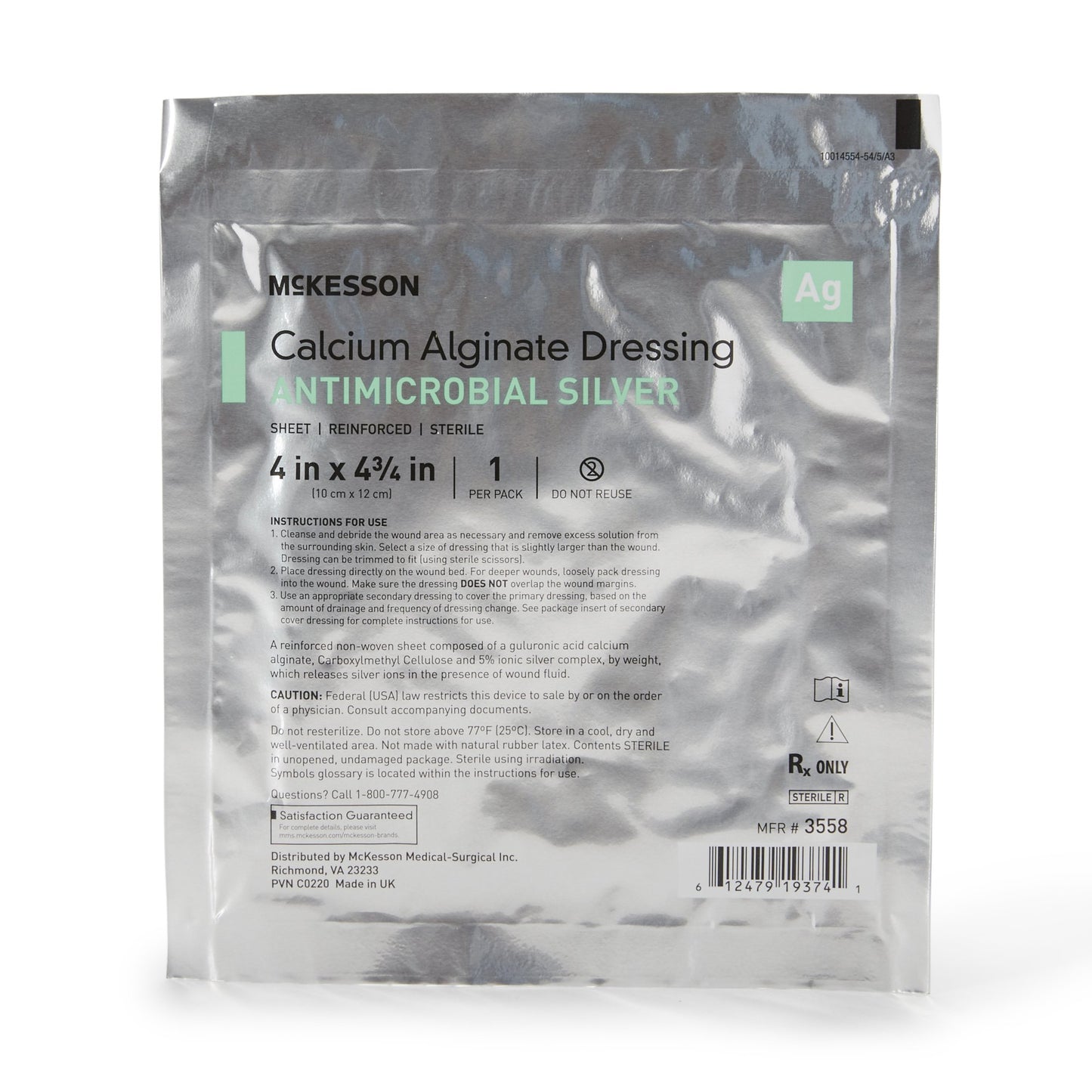 McKesson Silver Alginate Dressing 4 X 4 - 3/4 Inch