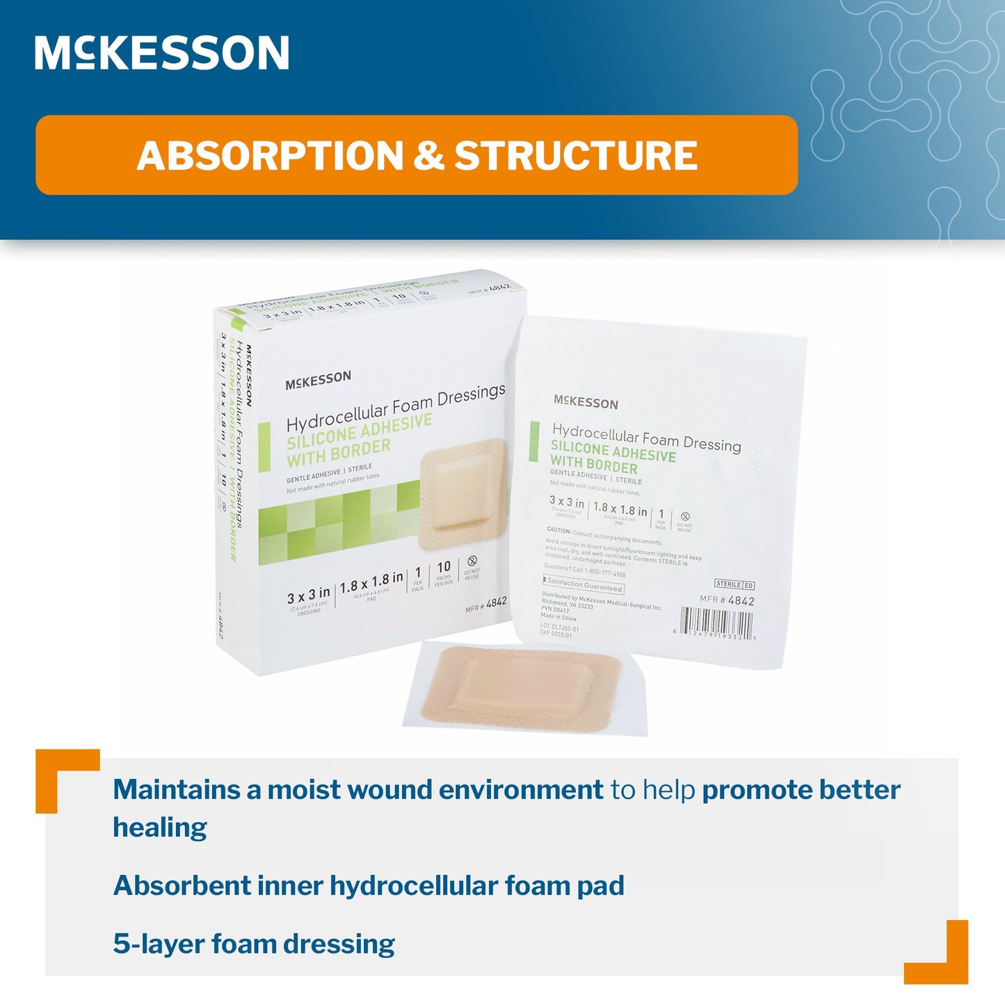 McKesson 5-Layer Foam Dressing 3 X 3 Inch