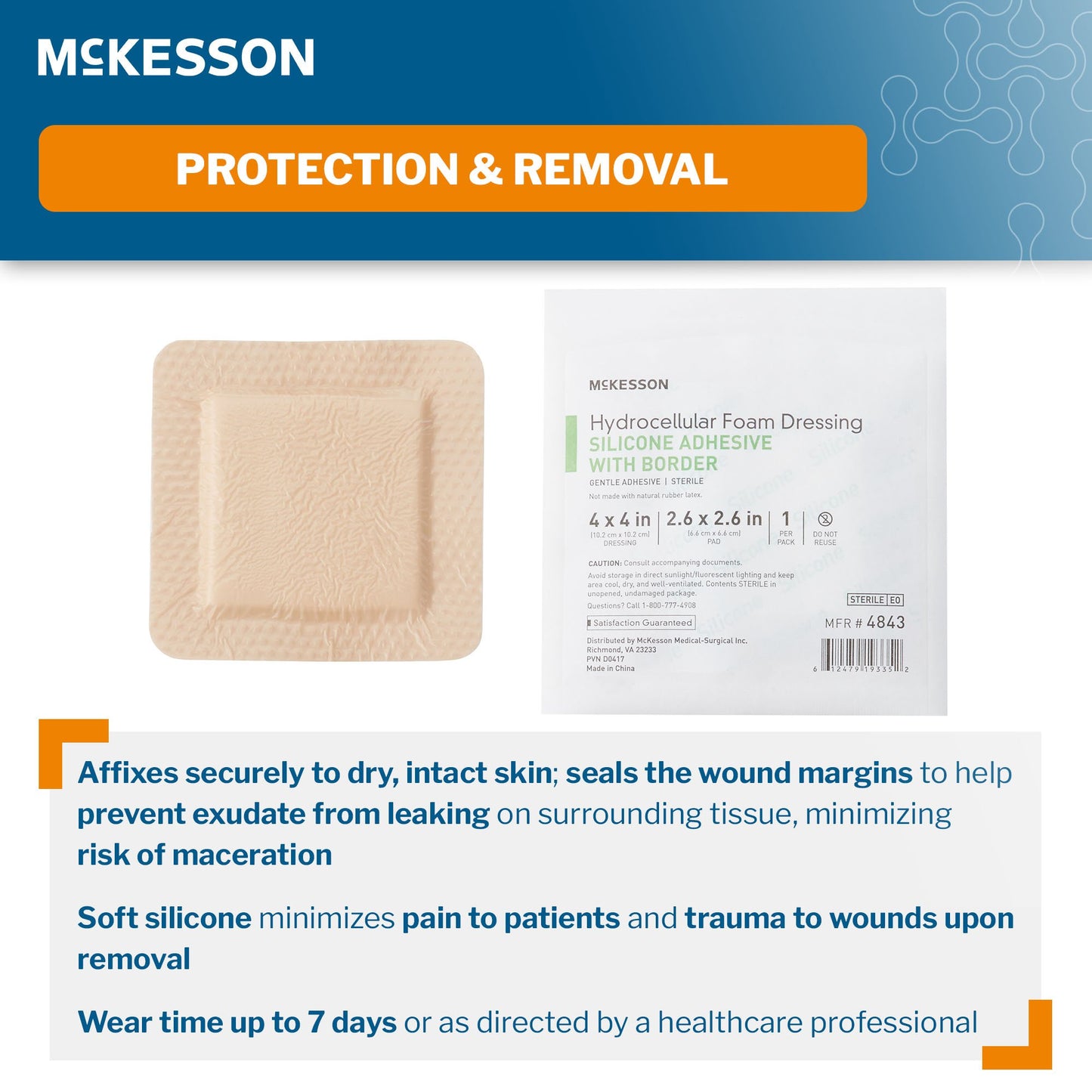 McKesson 5-Layer Foam Dressing 4 X 4 Inch