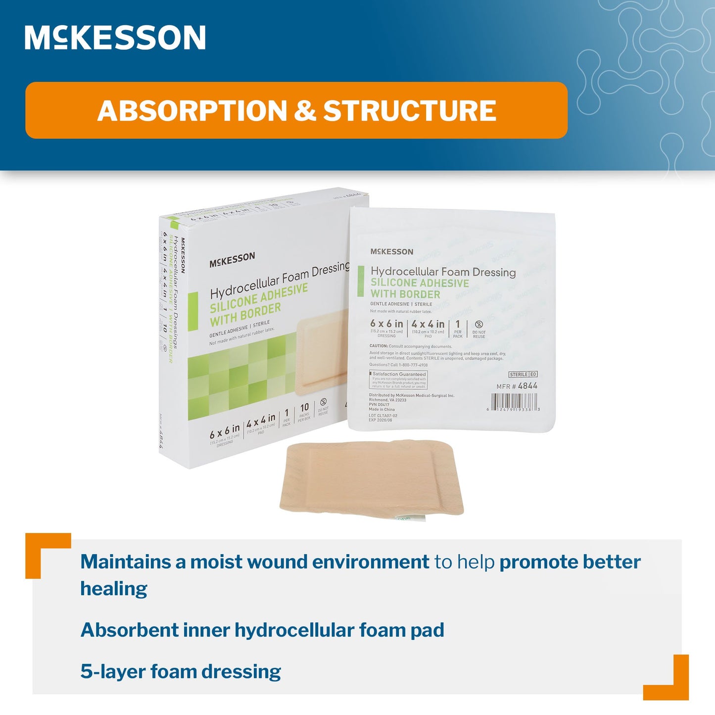 McKesson 5-Layer Foam Dressing 6 X 6 Inch