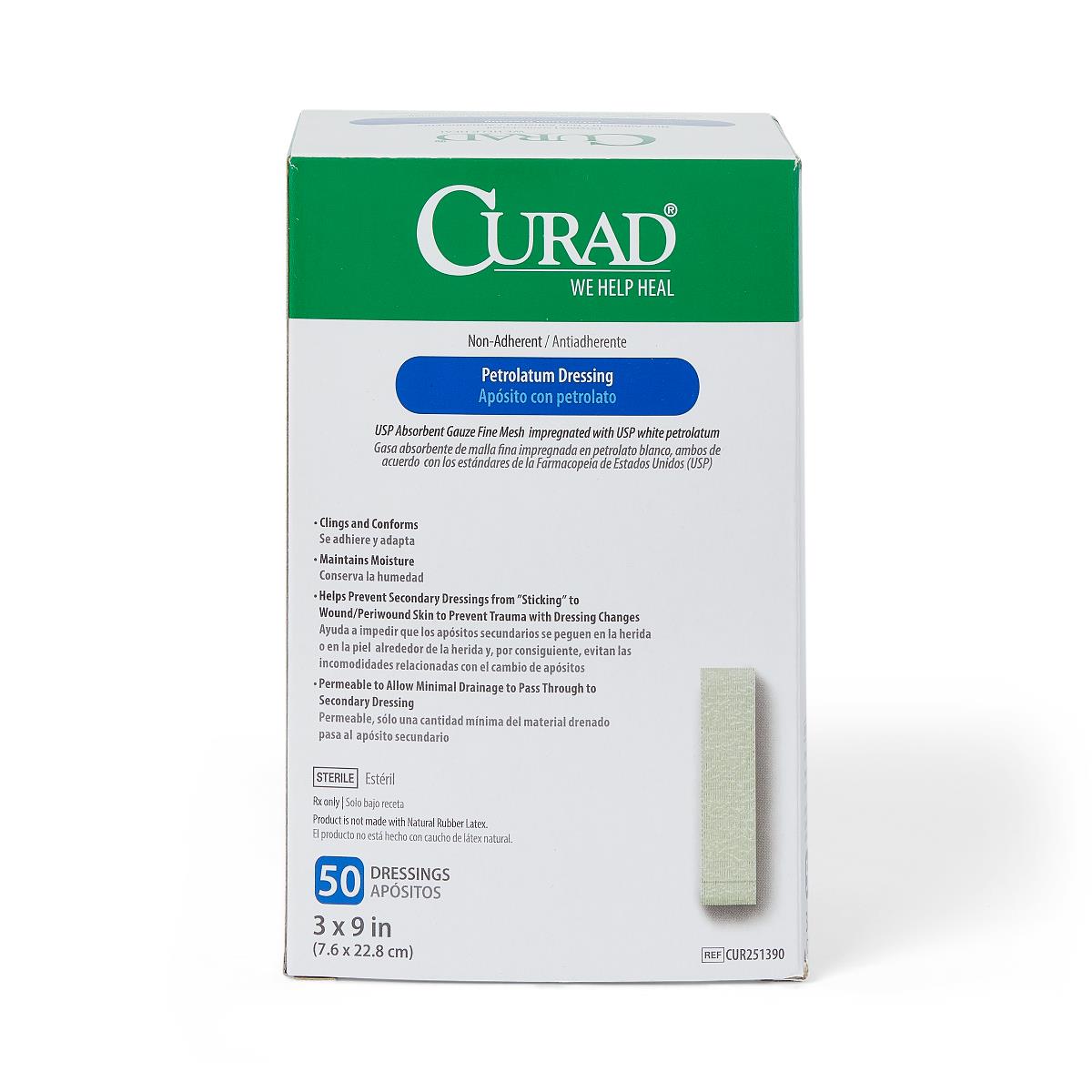 CURAD Sterile Nonadherent Petrolatum Gauze Dressing 3x9 box/50