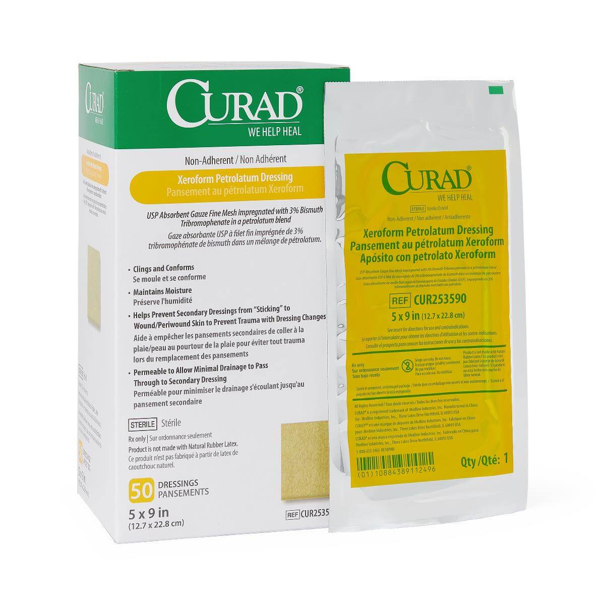 yellow wound dressing Curad Non Adherent Xeroform Petrolatum Gauze Dressing, 4 x 4 Inch Vaseline Dressing Xeroform Occlusive Dressing