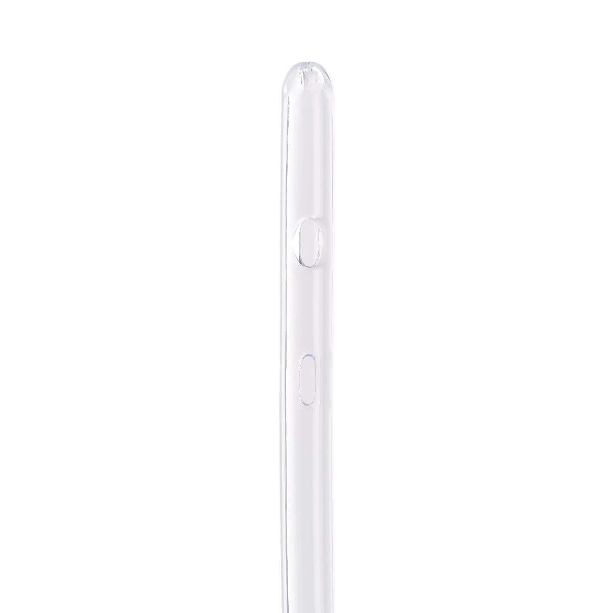 Vinyl urethral catheter with rounded tip and two drainage eyes, shown in clear flexible material against white background