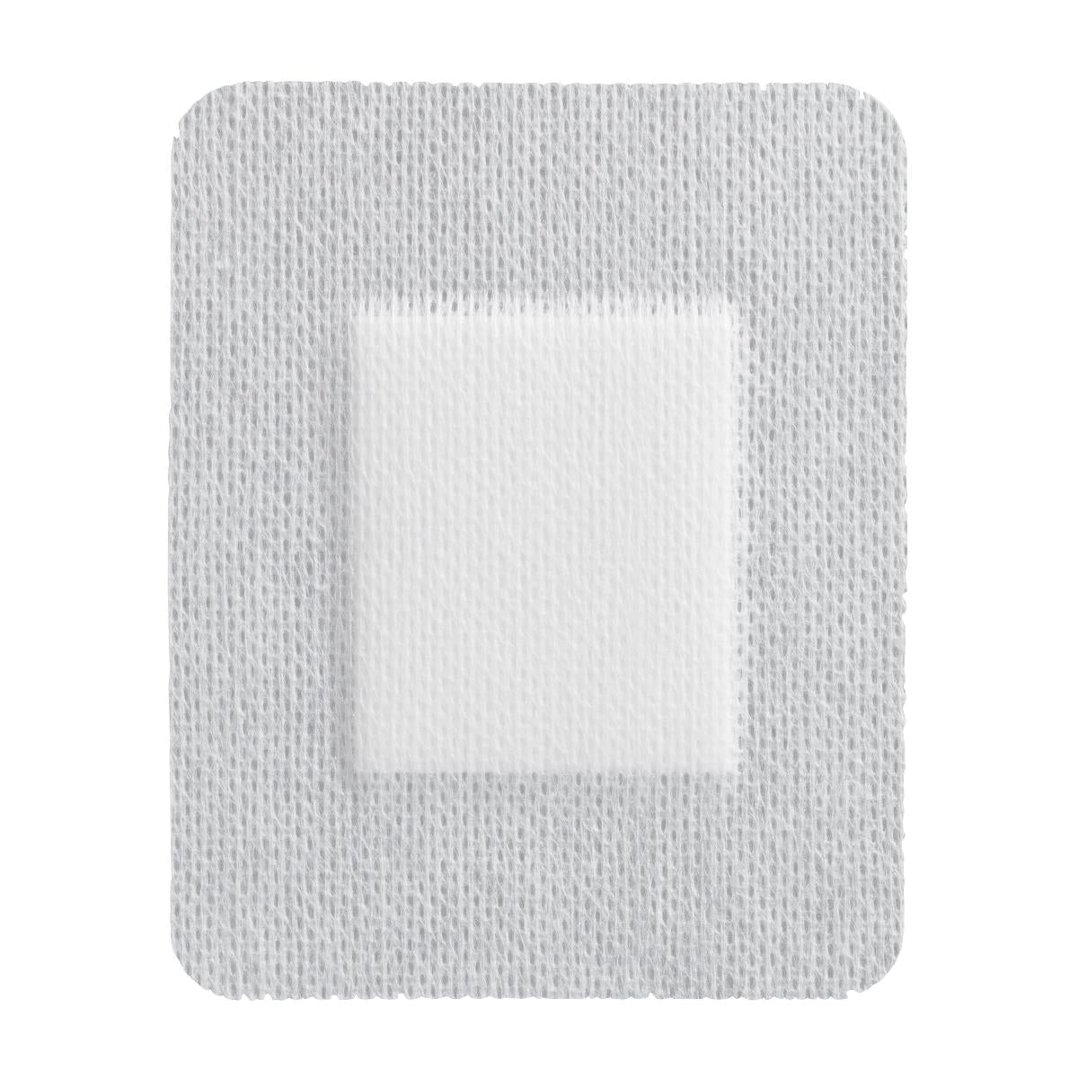 Sterile bordered gauze adhesive island wound dressing with white nonwoven border and absorbent center pad, shown individually