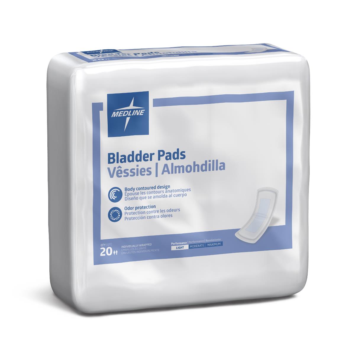 Bladder control pads package of 20 individually wrapped light absorbency pads with body contoured design