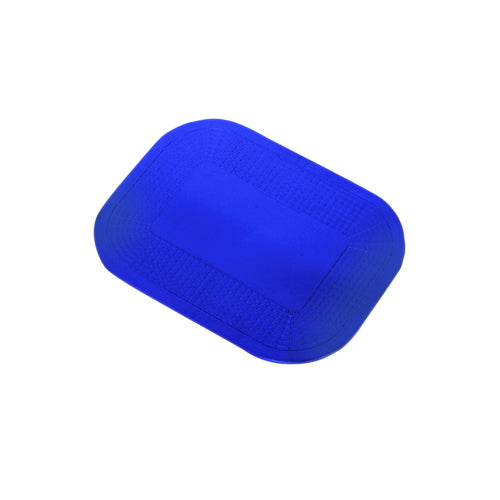 Dycem non-slip pad in solid blue with textured surface and rounded rectangular shape