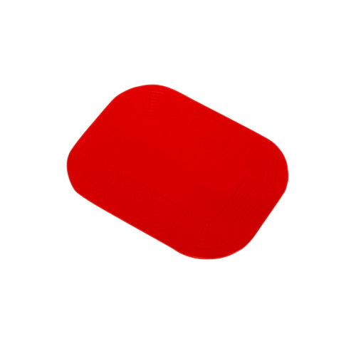 Non-slip pad, small red rectangular Dycem mat with rounded corners on white background