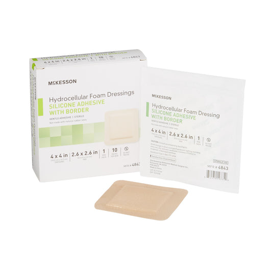 Hydrocellular Foam Dressing  4x4 Inch w/ Boarder Film Backing Silicone Gel Adhesive Square Sterile Box/10