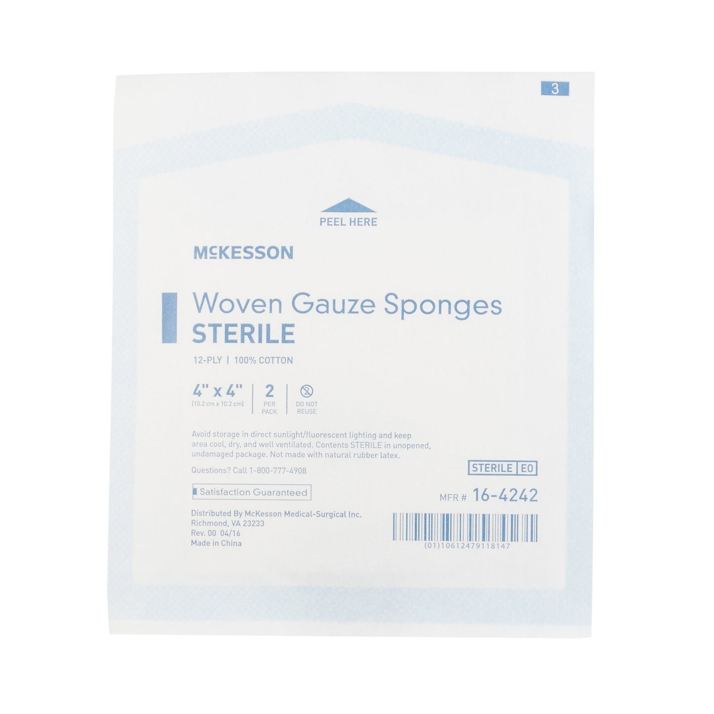 Gauze Sponge McKesson 4 X 4 Inch 12-Ply Sterile 2 per Pack Box/25