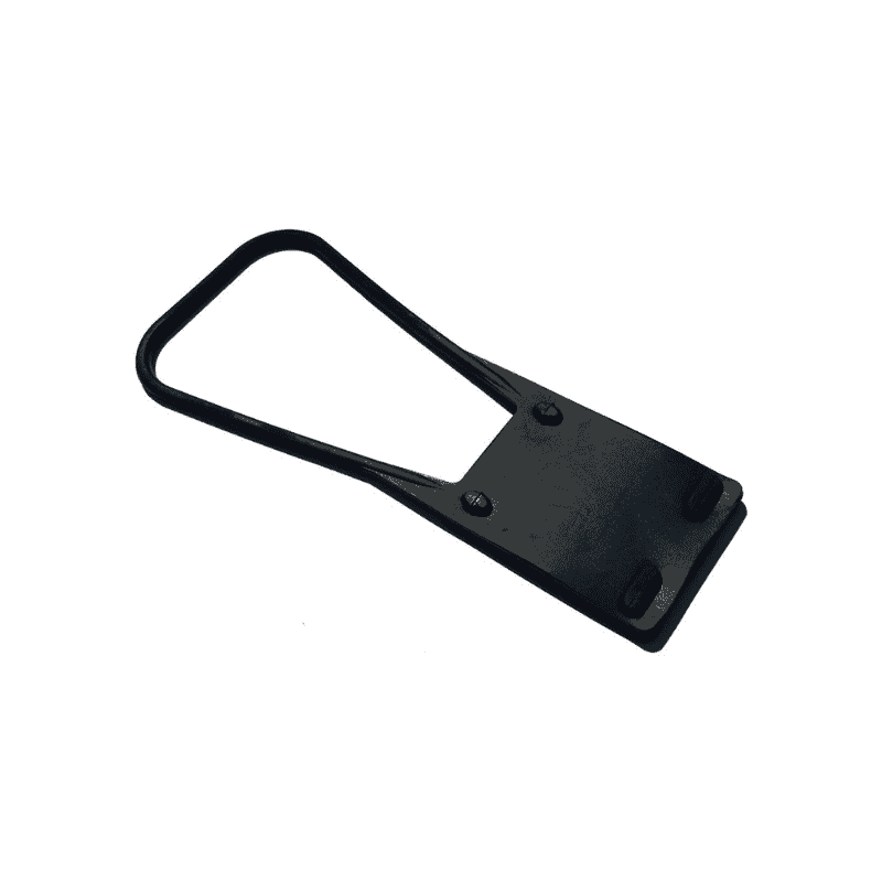 Seat belt reacher with black plastic handle loop and rectangular grip base shown on white background