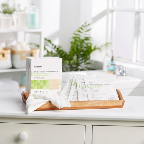 McKesson Foam Dressing 3 X 3 Inch Without Border Film Backing