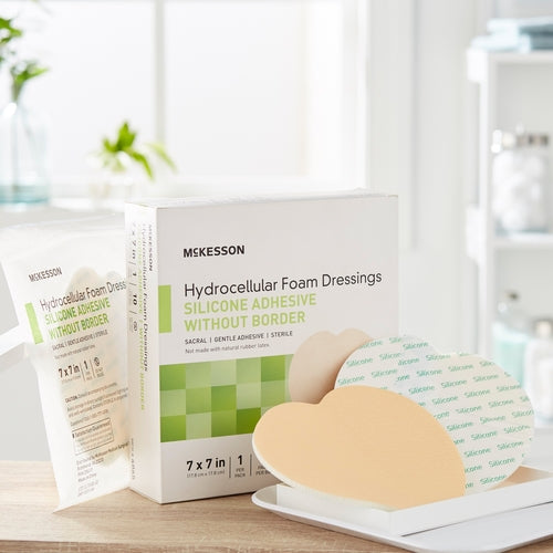 McKesson Foam Dressing 7 X 7 Inch Without Border Film Backing